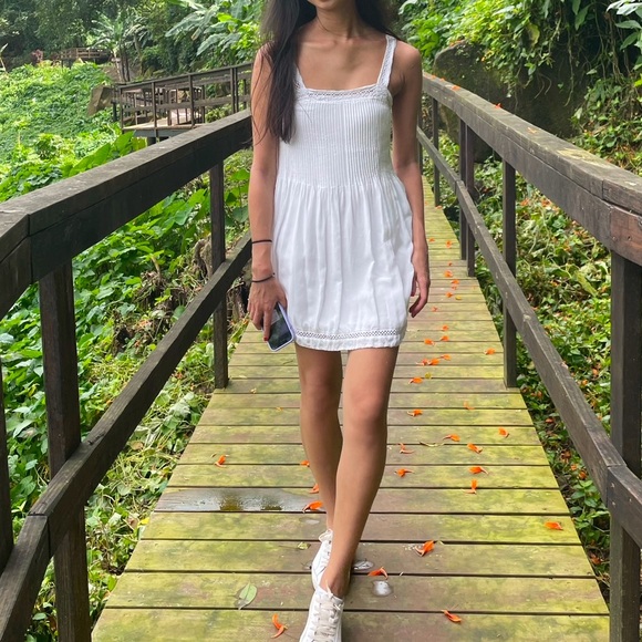 Aritzia Wilfred Leone Pintuck Pleated Square Neck Mini Babydoll Dress - Picture 6 of 7